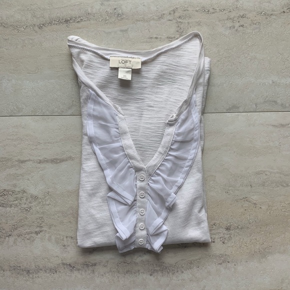 Loft White Ruffle Long Sleeve Top - Picture 5 of 6